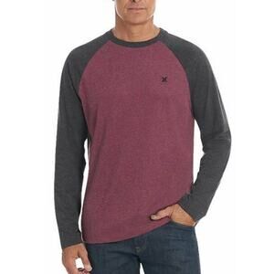 Stylish Hurley Men's Small Burgundy Color Block Long Sleeve Tee